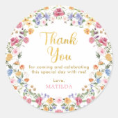 Kleurrijke lente bloemenkrans bedankbriefjes ronde sticker (Voorkant)