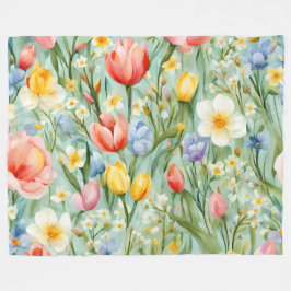 Kleurrijke Lente Bloemenveld Schildering Fleece Deken
