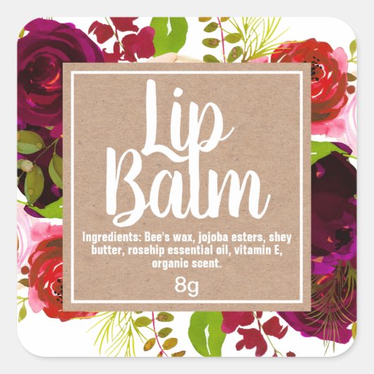 Kleurrijke lente boeket Kraft Lip Balm Tube Labels (Voorkant)