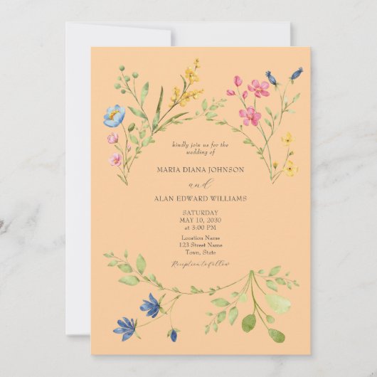 Kleurrijke lente bruiloft uitnodiging (Voorkant)