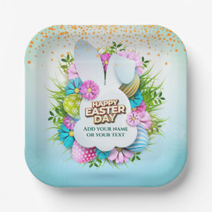 Kleurrijke lente konijn Pasen eieren & bloemen Papieren Bordje