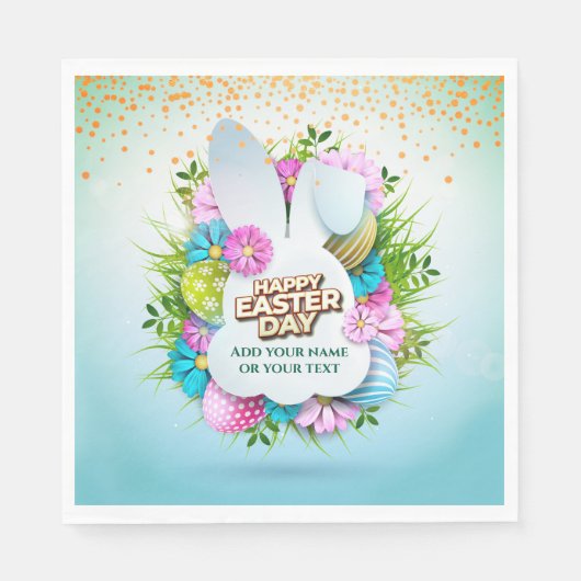 Kleurrijke lente konijn Pasen eieren & bloemen Servet (Voorkant)