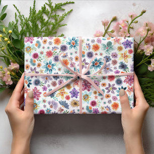 Kleurrijke Lente Roze Bloemrijke Wilde Bloemen Gro Cadeaupapier