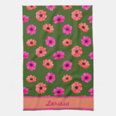 Kleurrijke Lente Tropische Bloemen Patroon Naam Theedoek (Verticaal)