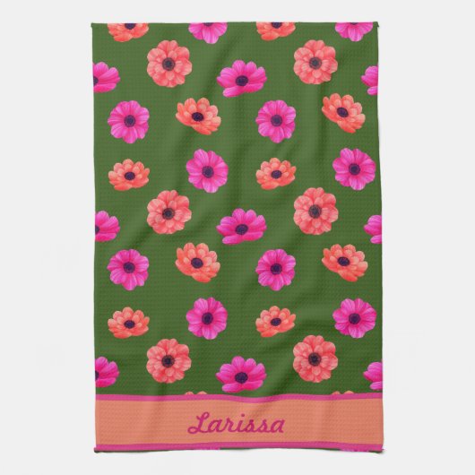 Kleurrijke Lente Tropische Bloemen Patroon Naam Theedoek (Verticaal)