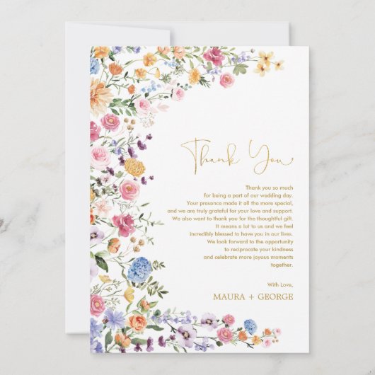 Kleurrijke lente tuin bloemen bruiloft foto bedankkaart (Achterkant)