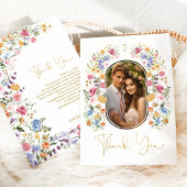 Kleurrijke lente tuin bloemen bruiloft foto bedankkaart