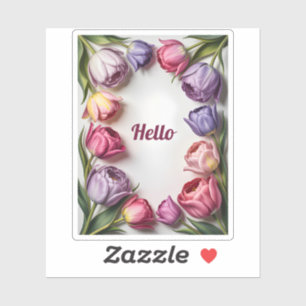 Kleurrijke lente tulp frame roze paarse bloesem sticker