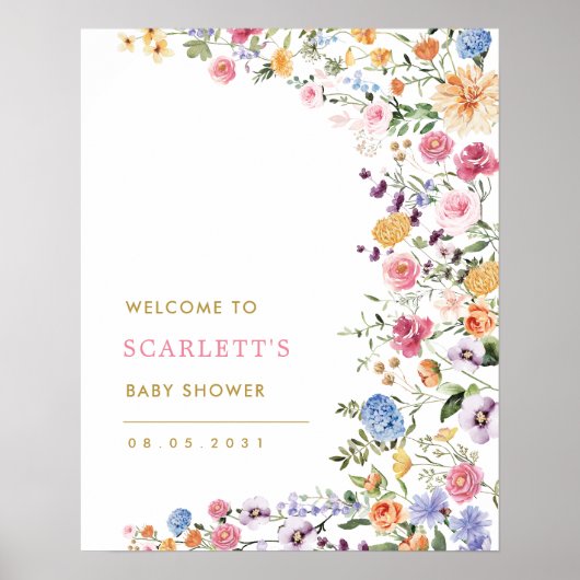 Kleurrijke Lente Veldbloem Baby Shower Welkom Poster (Voorkant)