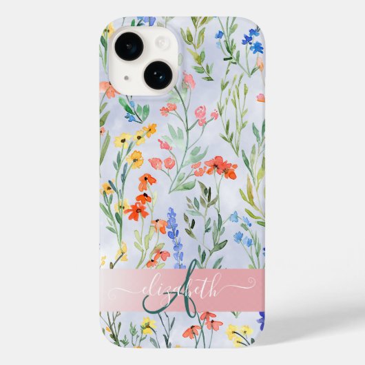 Kleurrijke lente weide met wilde bloemen monogram Case-Mate iPhone case (Achterkant)