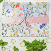 Kleurrijke lente weide met wilde bloemen monogram theedoek (Gevouwen)