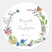 Kleurrijke Lente Wildbloemen Bruiloft Ronde Sticker (Voorkant)