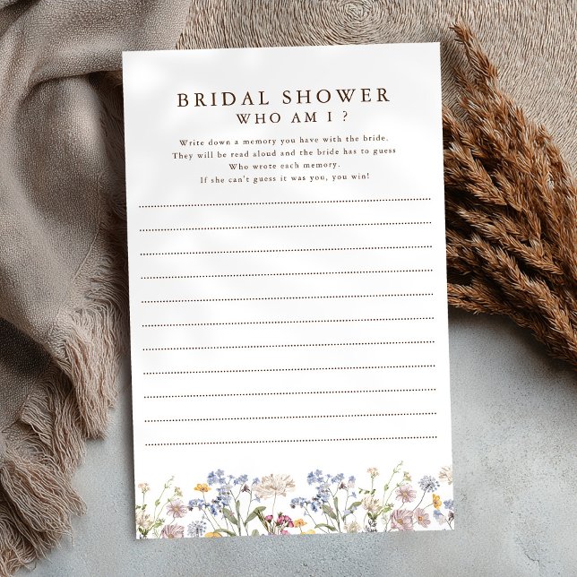 Kleurrijke lente wilde bloem wie ben ik spel (Colorful Spring Wildflower meadow garden bridal shower Who Am I Game )