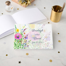 Kleurrijke lente wilde bloemen aangepaste trouw gastenboek