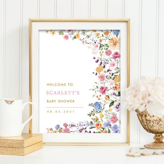 Kleurrijke lente wilde bloemen babyshower welkom poster