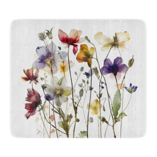 Kleurrijke lente wilde bloemen in waterverf snijplank (Voorkant)