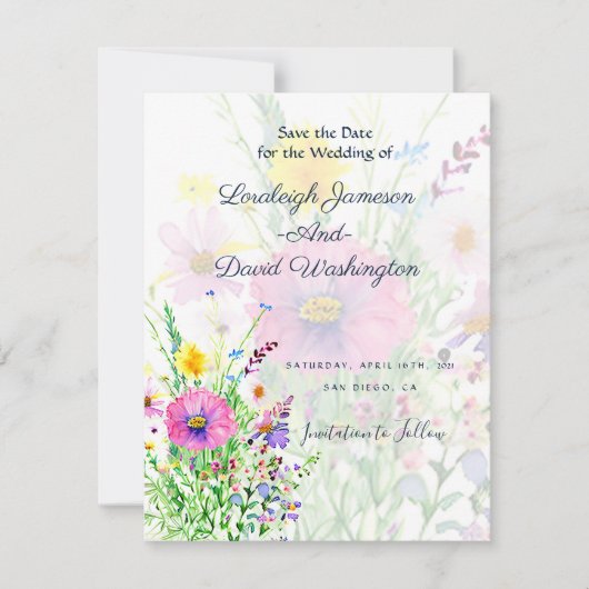 Kleurrijke lente wilde bloemen op maat save the date (Voorkant)