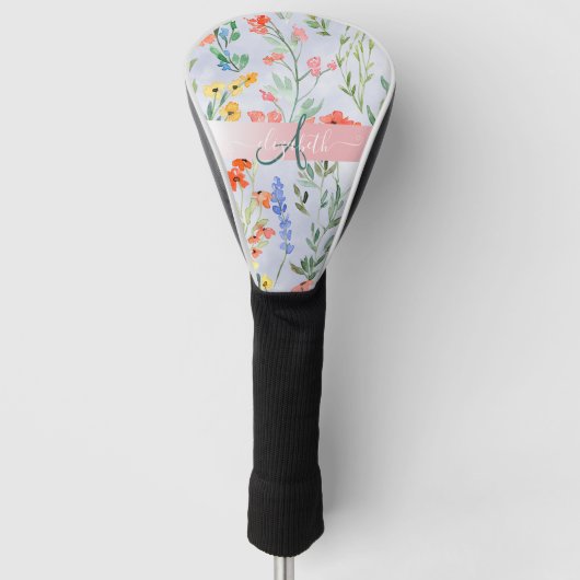 Kleurrijke Lente Wilde Bloemen Weide Monogram Golfheadcover (Voorkant)