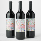 Kleurrijke Lente Wilde Bloemen Weide Monogram Wijn Etiket (Flessen)
