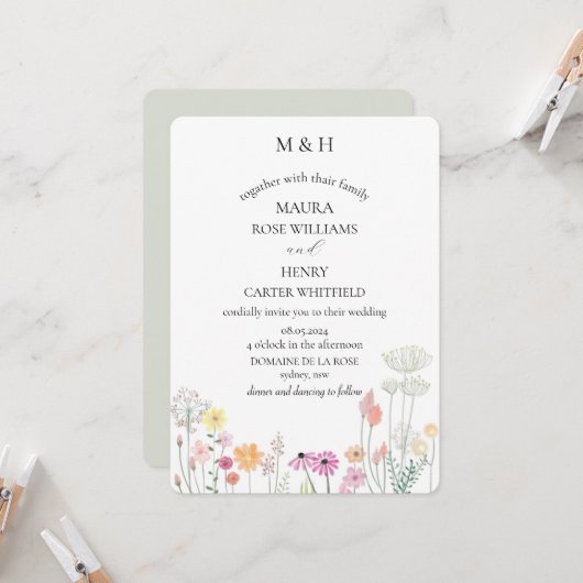 Kleurrijke lente Wilde bloemenmonogram  Kaart (Voorkant / Achterkant in situ)