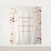 Kleurrijke Lente Wilde Bloemenweide Tuin Bruiloft Wandkleed (Voorkant)