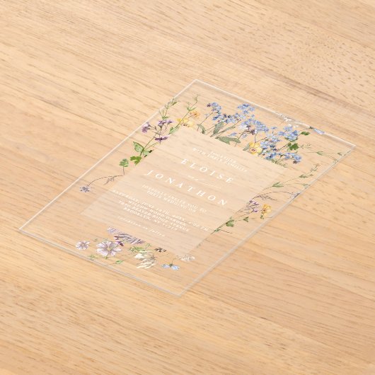 Kleurrijke lente Wildflower beemdweide Garden Wedd Acryl Uitnodigingen (Laagn)