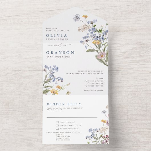 Kleurrijke lente Wildflower beemdweide Garden Wedd All In One Uitnodiging (Binnen)