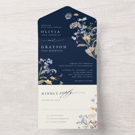 Kleurrijke lente Wildflower beemdweide Garden Wedd All In One Uitnodiging (Binnen)