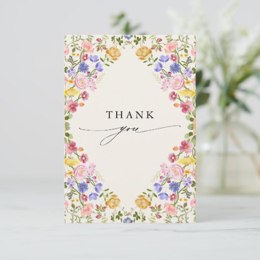 Kleurrijke lente Wildflower beemdweide Garden Wedd Bedankkaart (Staand voorkant)