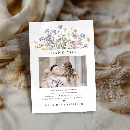 Kleurrijke lente Wildflower beemdweide Garden Wedd Bedankkaart