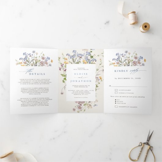 Kleurrijke lente Wildflower beemdweide Garden Wedd Drieluik Programma (Binnen)