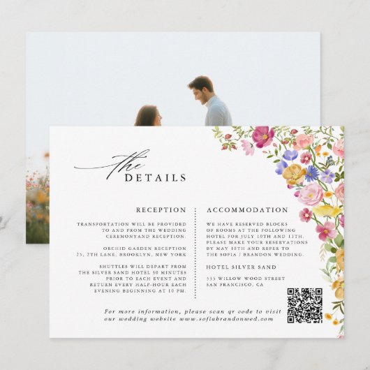 Kleurrijke lente Wildflower beemdweide Garden Wedd Informatiekaartje (Voorkant / Achterkant)