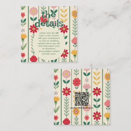 Kleurrijke lente Wildflower beemdweide Garden Wedd Informatiekaartje (Voorkant / Achterkant)