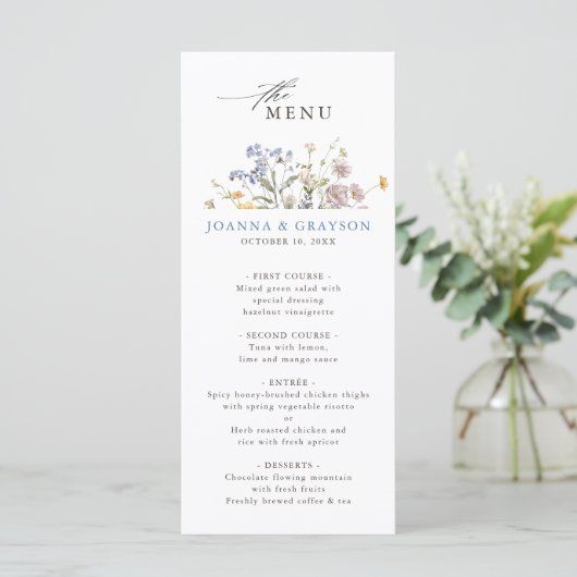 Kleurrijke lente Wildflower beemdweide Garden Wedd Menu (Staand voorkant)