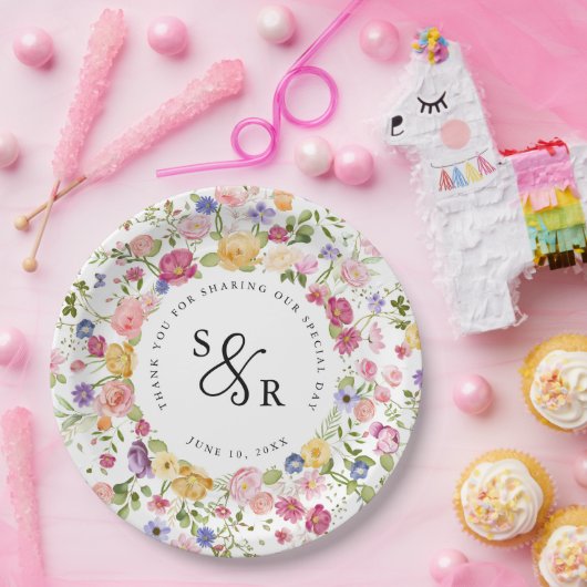 Kleurrijke lente Wildflower beemdweide Garden Wedd Papieren Bordje (Feest)