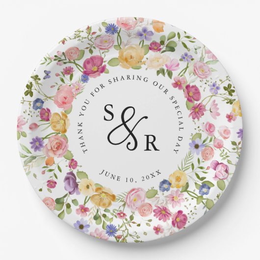 Kleurrijke lente Wildflower beemdweide Garden Wedd Papieren Bordje (Voorkant)