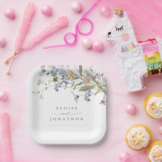 Kleurrijke lente Wildflower beemdweide Garden Wedd Papieren Bordje (Feest)