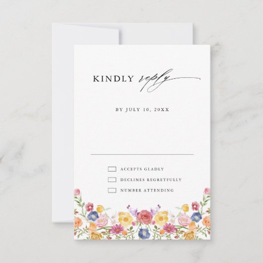 Kleurrijke lente Wildflower beemdweide Garden Wedd RSVP Kaartje (Voorkant)