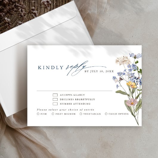 Kleurrijke lente Wildflower beemdweide Garden Wedd RSVP Kaartje