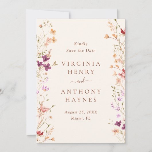 Kleurrijke lente Wildflower beemdweide Garden Wedd Save The Date (Voorkant)