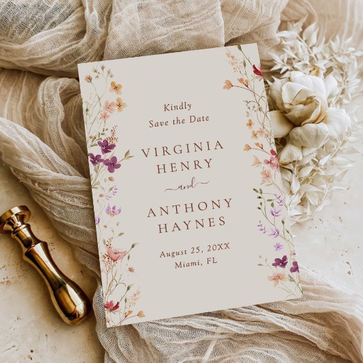 Kleurrijke lente Wildflower beemdweide Garden Wedd Save The Date