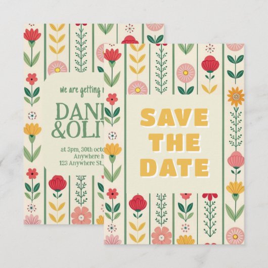 Kleurrijke lente Wildflower beemdweide Garden Wedd Save The Date (Voorkant / Achterkant)