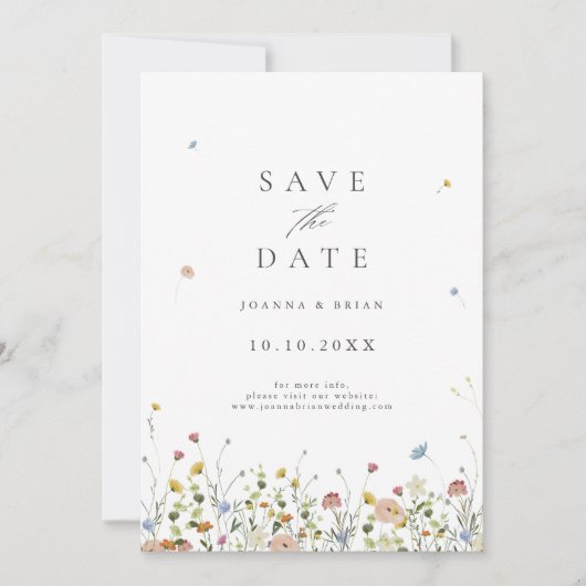 Kleurrijke lente Wildflower beemdweide Garden Wedd Save The Date (Voorkant)