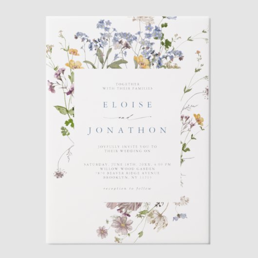 Kleurrijke lente Wildflower beemdweide Garden Wedd Vellum Uitnodigingen (Voorkant)