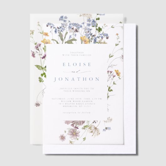 Kleurrijke lente Wildflower beemdweide Garden Wedd Vellum Uitnodigingen (Offset)