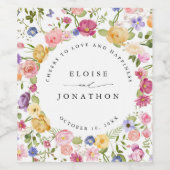 Kleurrijke lente Wildflower beemdweide Garden Wedd Wijn Etiket (Enkel label)