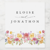 Kleurrijke lente Wildflower beemdweide Garden Wedd Wijn Etiket (Enkel label)