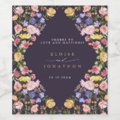 Kleurrijke lente Wildflower beemdweide Garden Wedd Wijn Etiket (Enkel label)