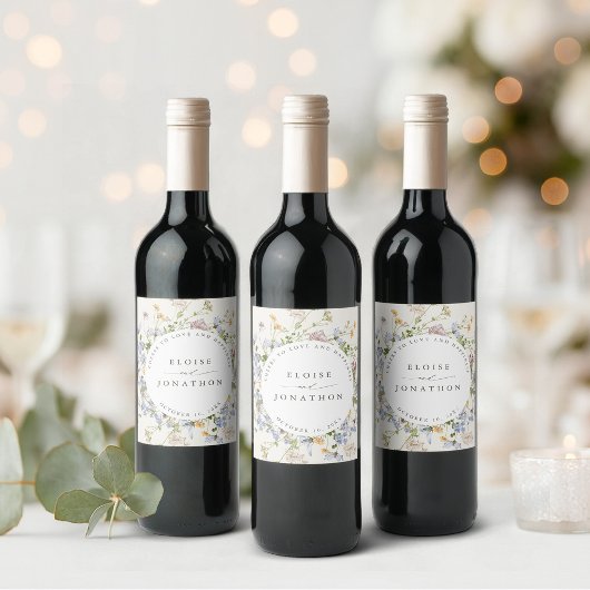 Kleurrijke lente Wildflower beemdweide Garden Wedd Wijn Etiket