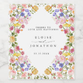 Kleurrijke lente Wildflower beemdweide Garden Wedd Wijn Etiket (Enkel label)